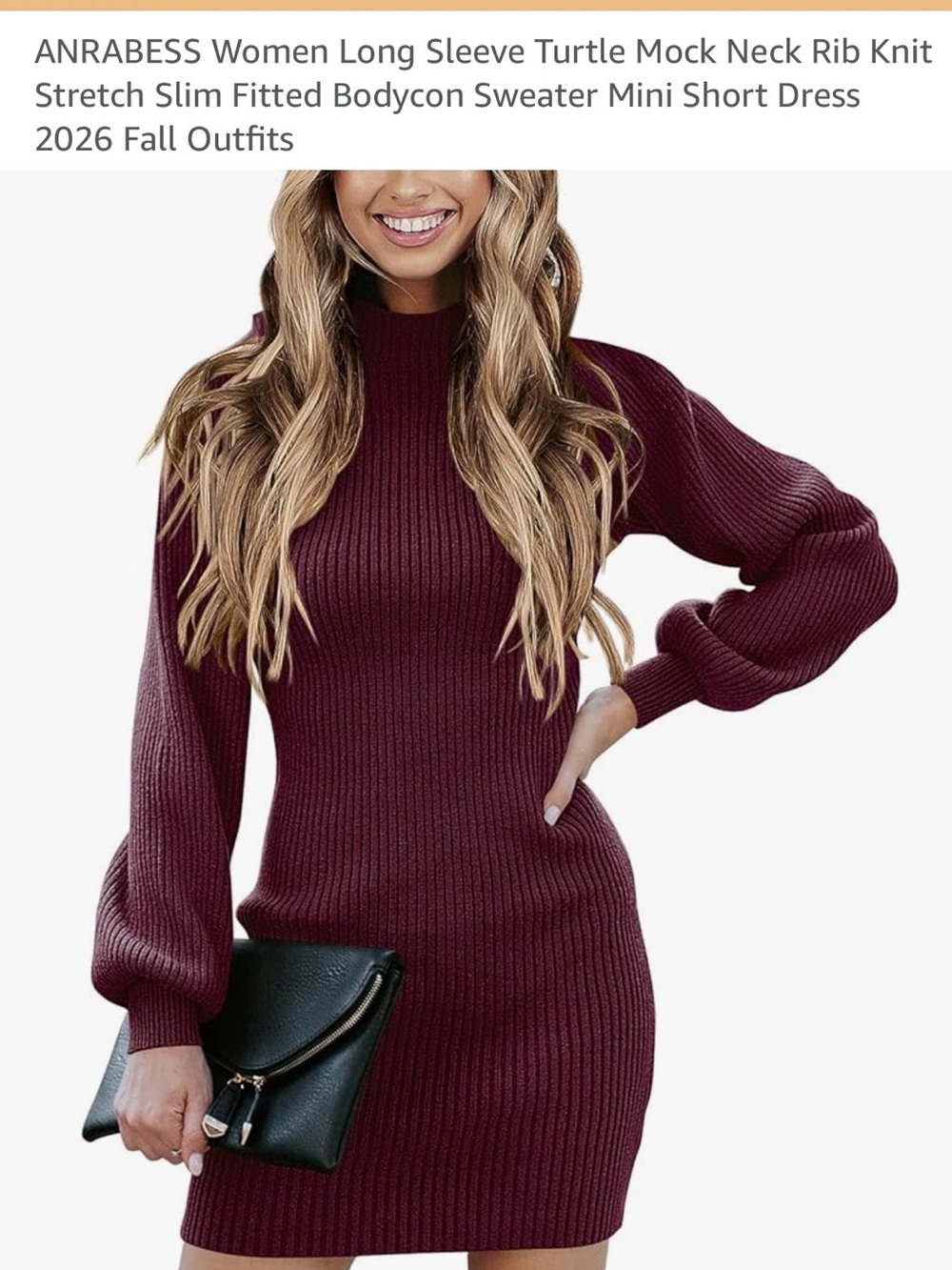 Anrabess Ribbed Long Sleeve Mock Neck Sweater Dress in Wine - Small - never worn